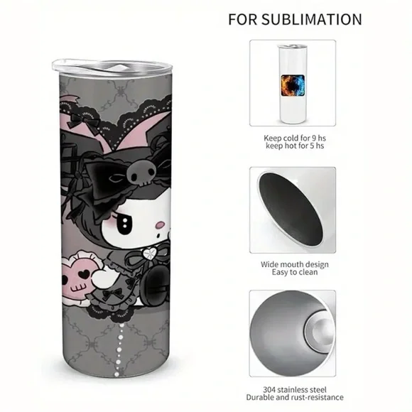 🆕 Hello Kitty - Kuromi  Skinny Stainless Steel Tumbler with Straw and Lid - Picture 5 of 8